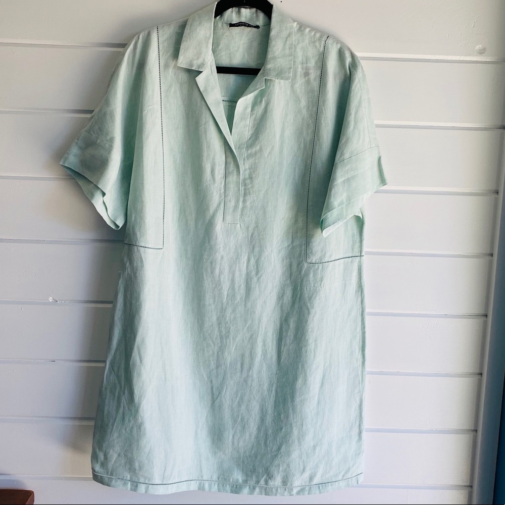 Lafayette 148 Mint Green Linen Shirt Dress
